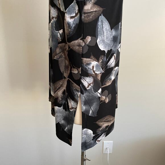 Clara Sun Woo Scoop Neck Tunic Black Grey Leaf Blouse Split Hem 3/4 Sleeve Small - Picture 4 of 7